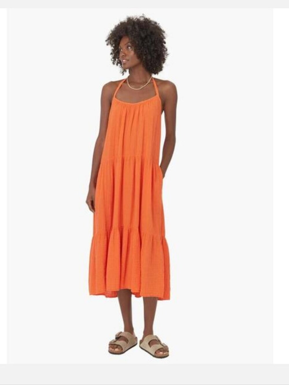 Xirena Reagan Orange Halter Tie Back Backless Midi Dress Size Small